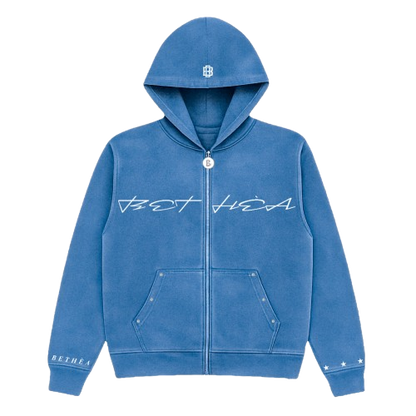 BETHÈA Blue Velour Zip Hoodie (Unisex)