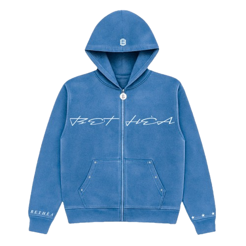 BETHÈA Blue Velour Zip Hoodie (Unisex)